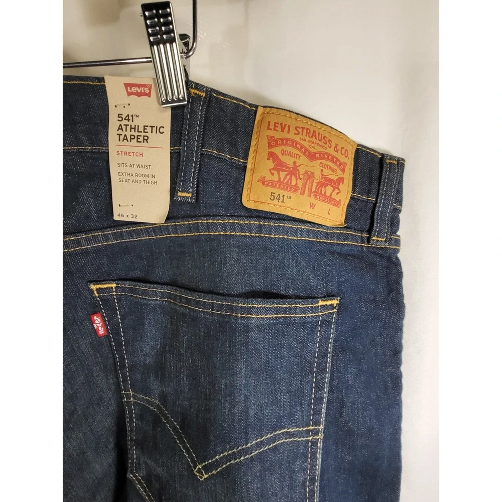 Levis 541 Athletic Taper Jeans Mens 46x32 Dark Wash Stretch Blue Denim NWT